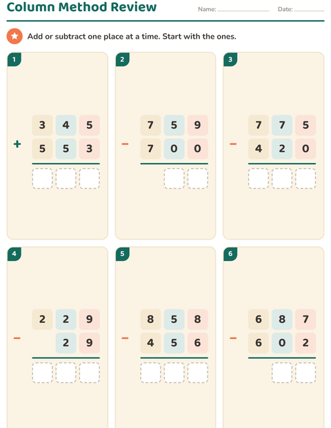 Preview of Column Method Review: Mixed Widths and Operations