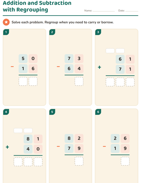 Preview of Column Addition and Subtraction worksheet for grade 3