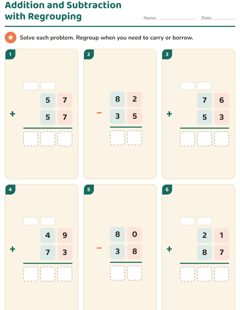 Preview of Column Addition and Subtraction worksheet for grade 3