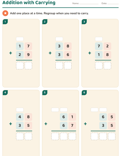 Preview of Column Addition and Subtraction worksheet for grade 3
