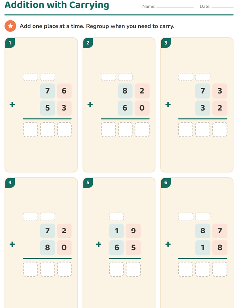 Preview of Column Addition and Subtraction worksheet for grade 3