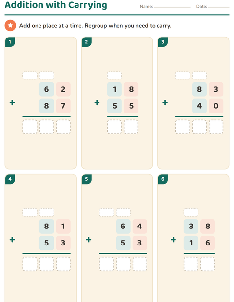 2-Digit Addition with Carrying