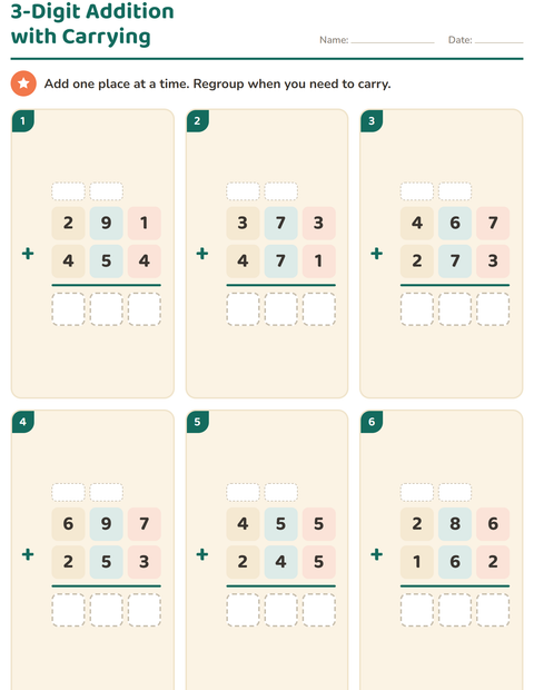 Preview of Column Addition and Subtraction worksheet for grade 3