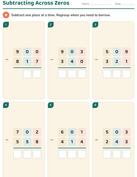 Preview of Column Addition and Subtraction worksheet for grade 3