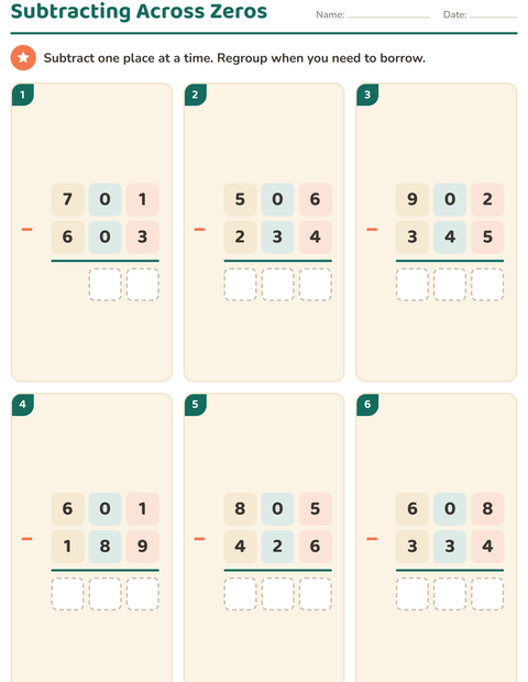 Preview of Column Addition and Subtraction worksheet for grade 3