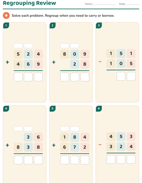 Preview of Column Addition and Subtraction worksheet for grade 3