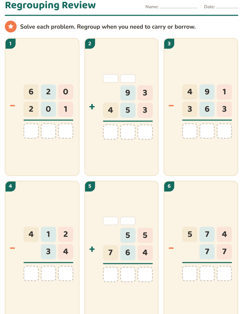 Preview of Column Addition and Subtraction worksheet for grade 3