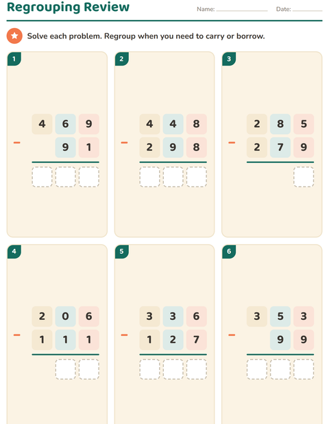 Preview of Column Addition and Subtraction worksheet for grade 3
