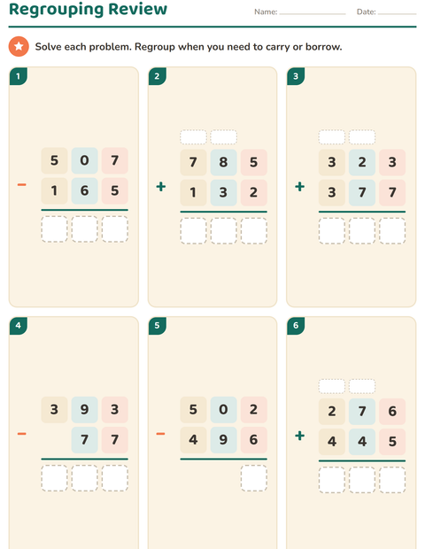 Preview of Regrouping Review: Mixed Carrying and Borrowing