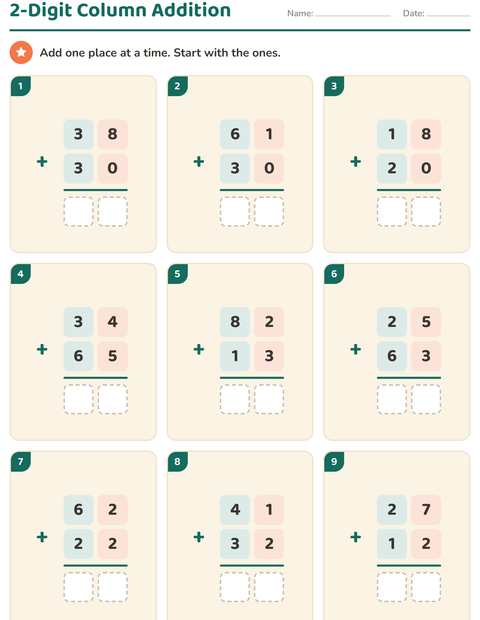 Preview of Column Addition and Subtraction worksheet for grade 2