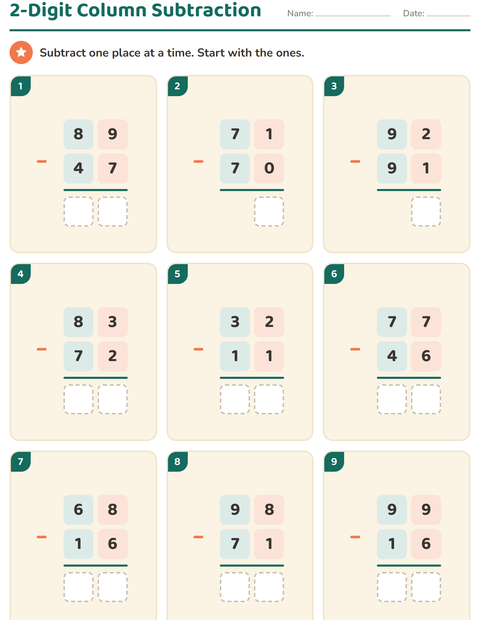 Preview of Column Addition and Subtraction worksheet for grade 2
