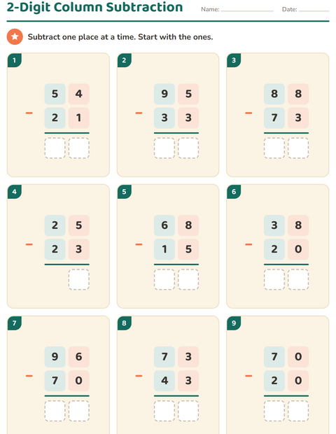 Preview of Column Addition and Subtraction worksheet for grade 2