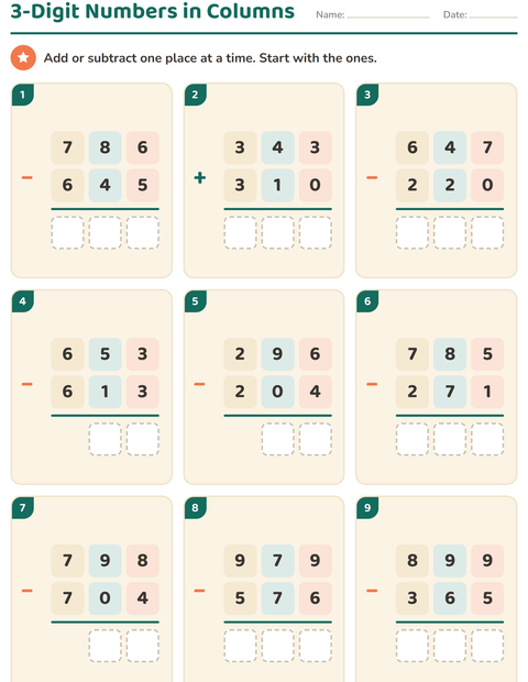 Preview of Column Addition and Subtraction worksheet for grade 2