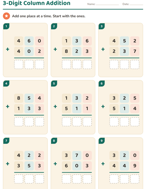 Preview of Column Addition and Subtraction worksheet for grade 2