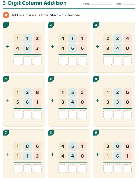 Preview of Column Addition and Subtraction worksheet for grade 2