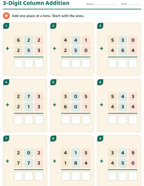 Preview of Column Addition and Subtraction worksheet for grade 2