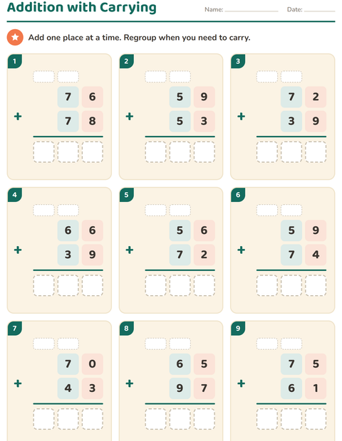Preview of Column Addition and Subtraction worksheet for grade 3