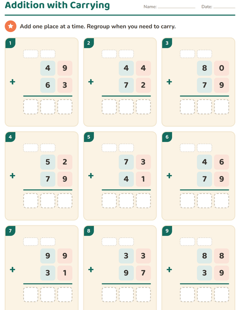 Preview of Column Addition and Subtraction worksheet for grade 3