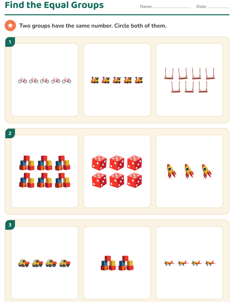 Preview of Comparing Groups worksheet featuring Toys for kindergarten