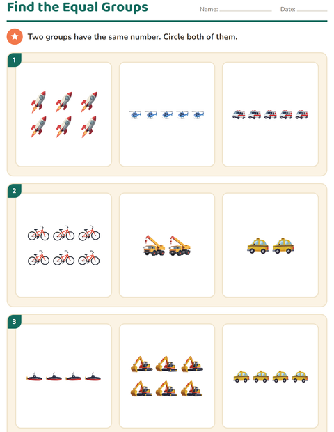 Preview of Comparing Groups worksheet featuring Vehicles for kindergarten