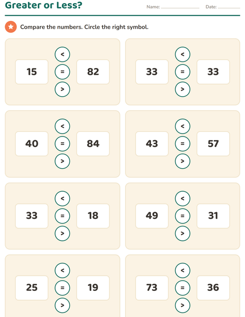 Preview of Comparing Numbers worksheet for grade 1