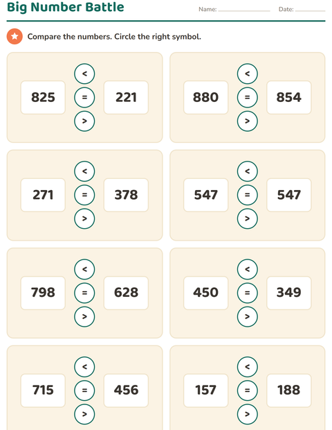 Preview of Comparing Numbers worksheet for grade 2