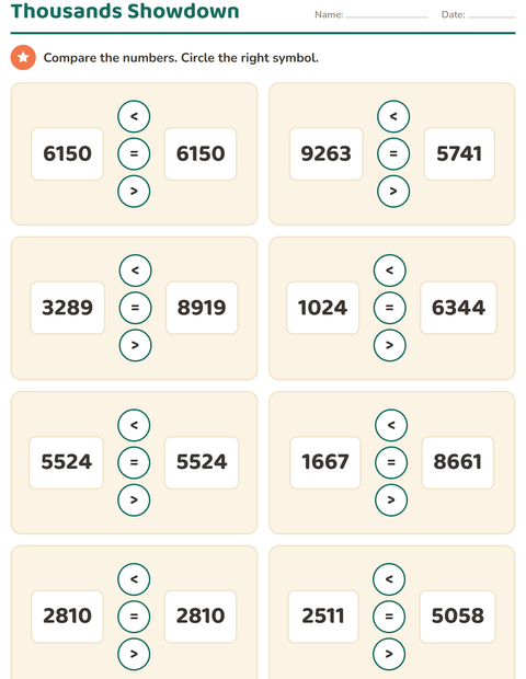 Preview of Comparing Numbers worksheet for grade 3