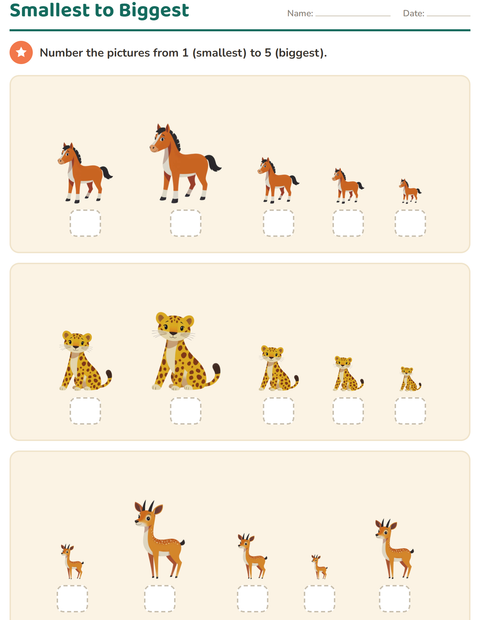 Preview of Comparing Sizes worksheet featuring Animals for kindergarten
