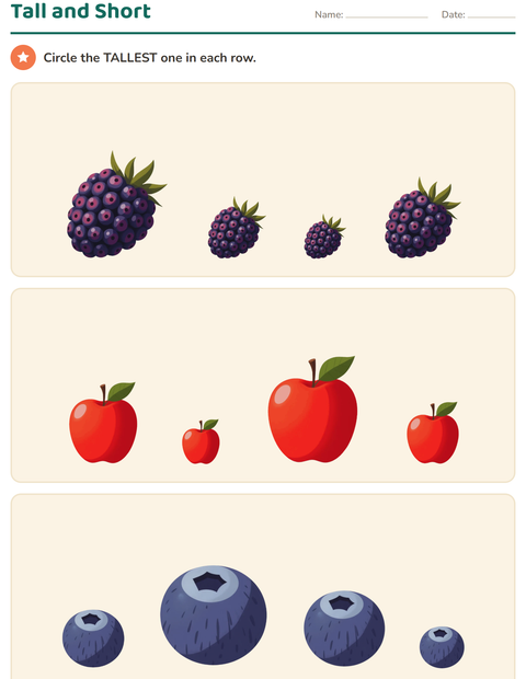 Preview of Comparing Sizes worksheet featuring Fruits for kindergarten
