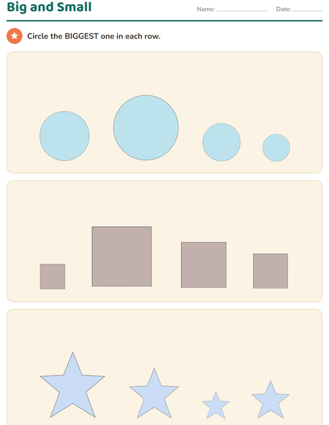 Preview of Comparing Sizes worksheet featuring Shapes for kindergarten