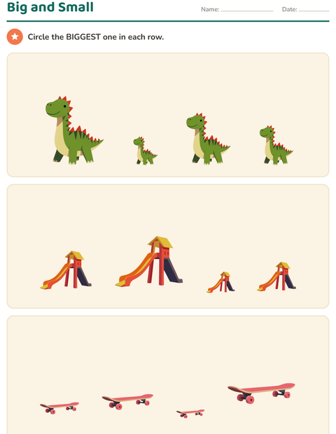 Preview of Comparing Sizes worksheet featuring Toys for kindergarten