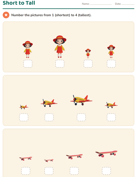 Preview of Comparing Sizes worksheet featuring Toys for kindergarten