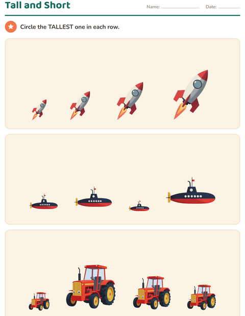 Preview of Comparing Sizes worksheet featuring Vehicles for kindergarten