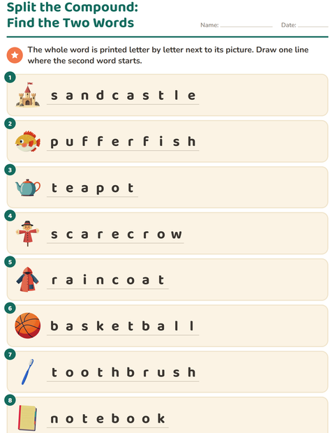 Preview of Compound Words worksheet for grade 2