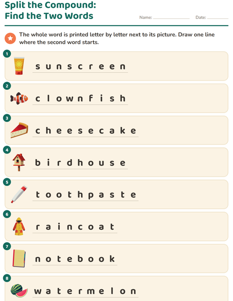 Preview of Compound Words worksheet for grade 2