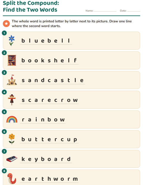 Split the Compound: Draw a Line Where the Second Word Starts