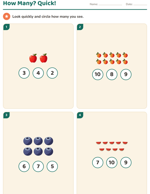 Preview of Ten Frames worksheet featuring Fruits for kindergarten