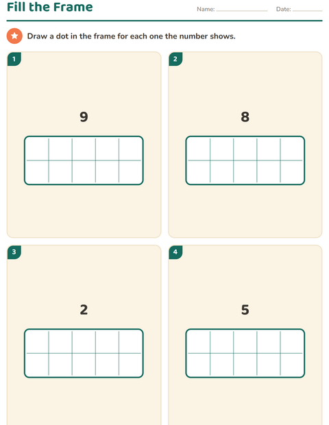 Preview of Ten Frames worksheet for kindergarten