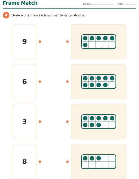 Preview of Ten Frames worksheet for kindergarten
