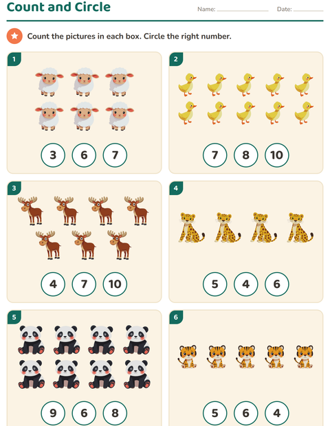 Preview of Counting Pictures worksheet featuring Animals for kindergarten