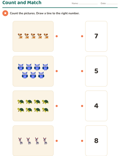 Preview of Counting Pictures worksheet featuring Animals for kindergarten