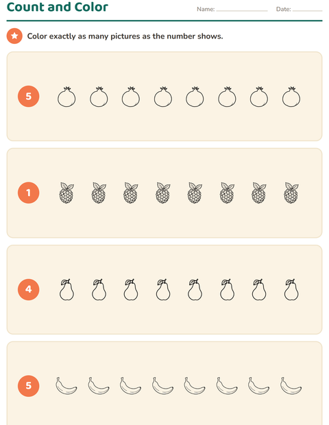 Preview of Counting Pictures worksheet featuring Fruits for kindergarten