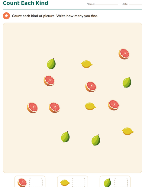 Preview of Counting Pictures worksheet featuring Fruits for kindergarten
