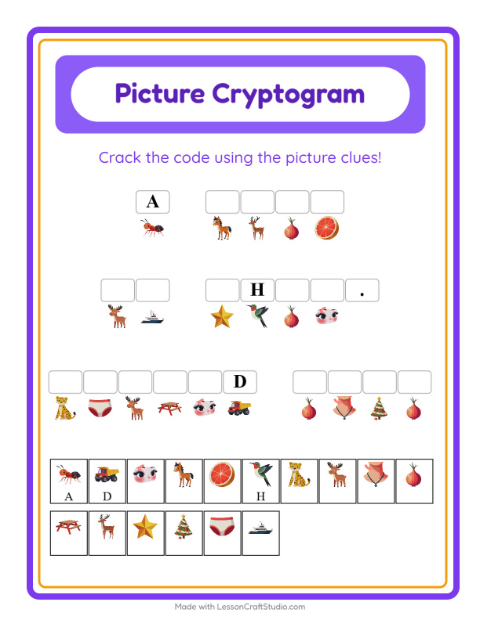Preview of Cryptogram worksheet for kindergarten