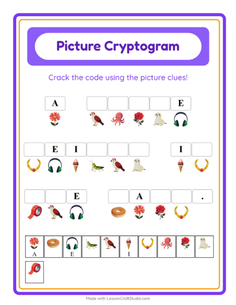 Preview of Cryptogram worksheet for kindergarten