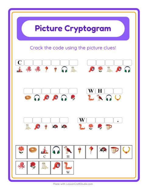 Preview of Cryptogram worksheet for kindergarten