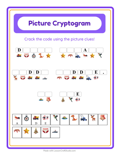 Preview of Cryptogram worksheet for kindergarten