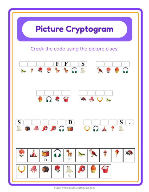 Preview of Cryptogram worksheet for kindergarten