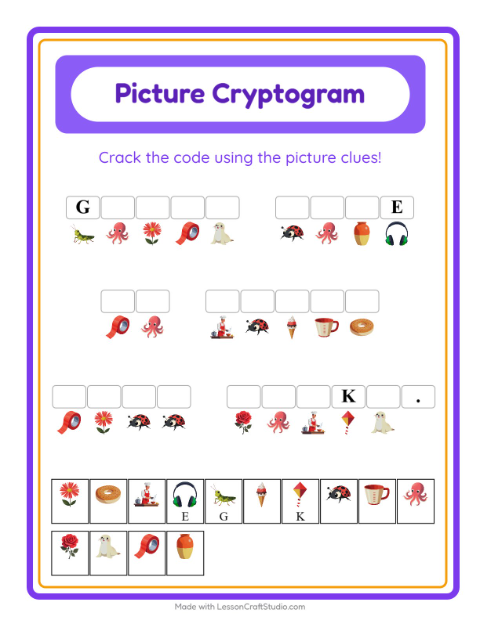 Preview of Cryptogram worksheet for kindergarten