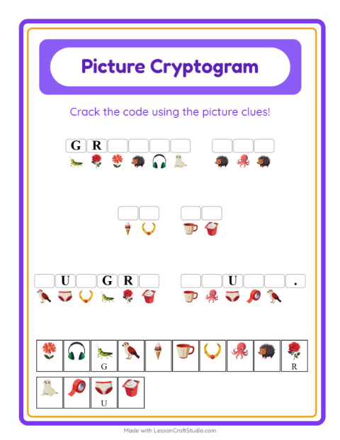 Preview of Cryptogram worksheet for kindergarten